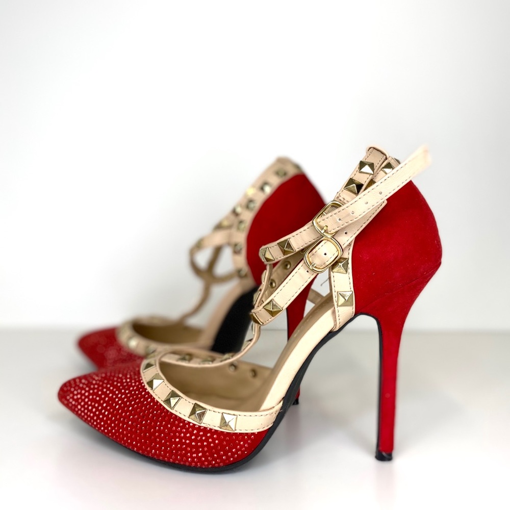 Wild diva lounge studded red pointed heels